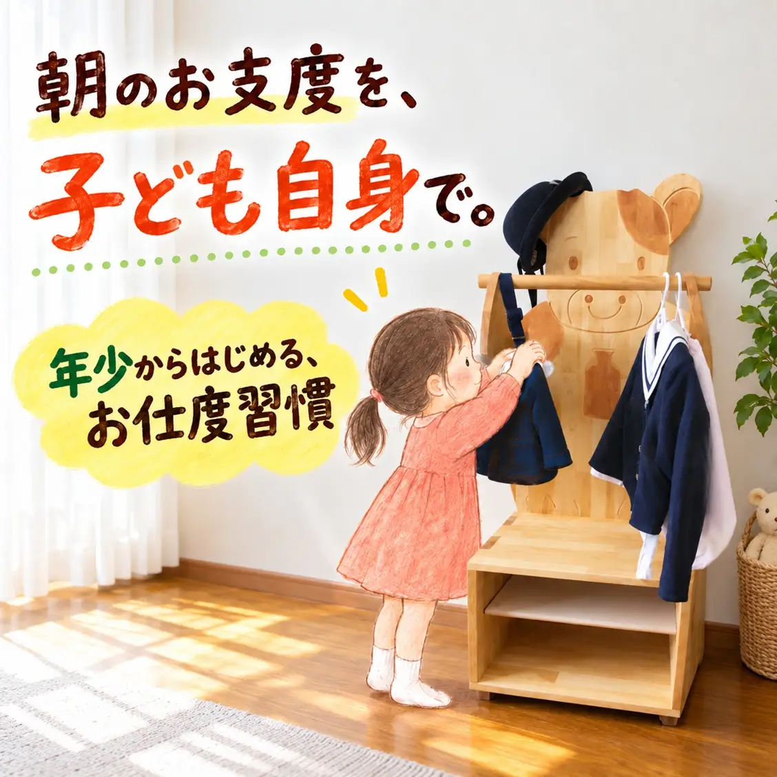 木製キッズ家具 もっててラック【ぞう】組立済み 