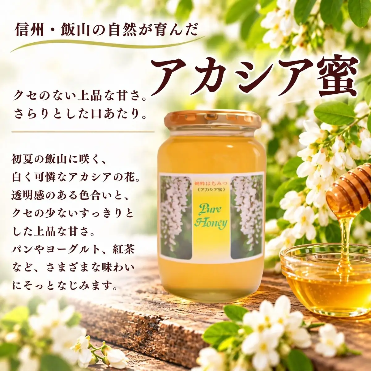 国産 天然 はちみつ アカシア蜜 500g 1瓶 芳川養蜂場