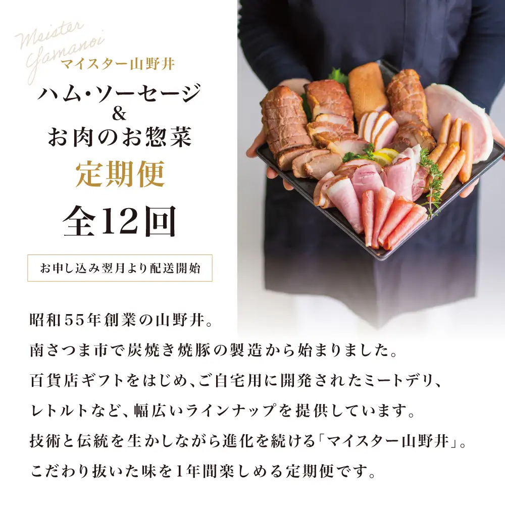 ［定期便 全12回］ハム・ソーセージ＆お肉のお惣菜 定期便〈マイスター山野井〉 ハンバーグ 焼豚 ウインナー セット