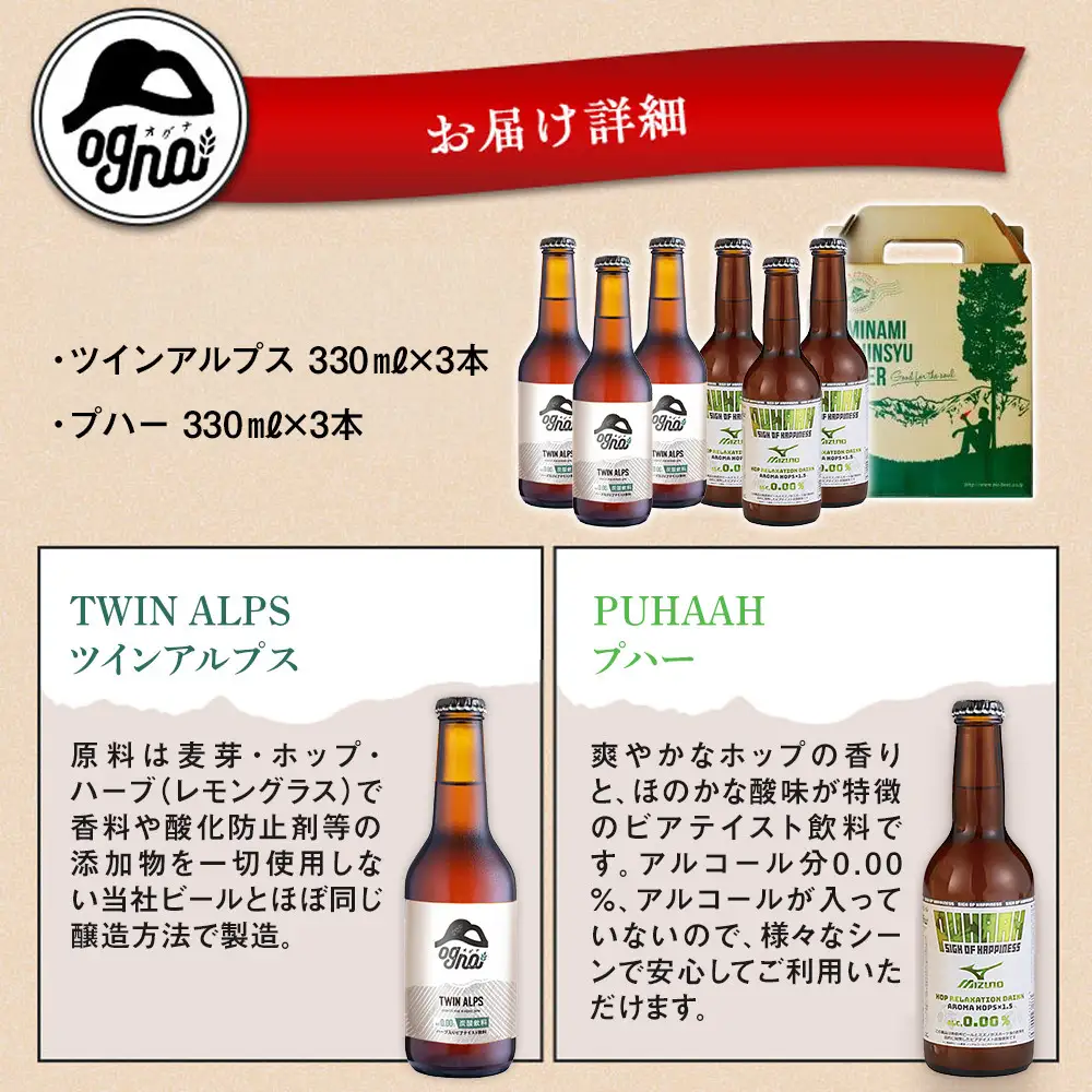 ノンアルコールビール飲み比べセット（オグナ　ツインアルプス・プハー）