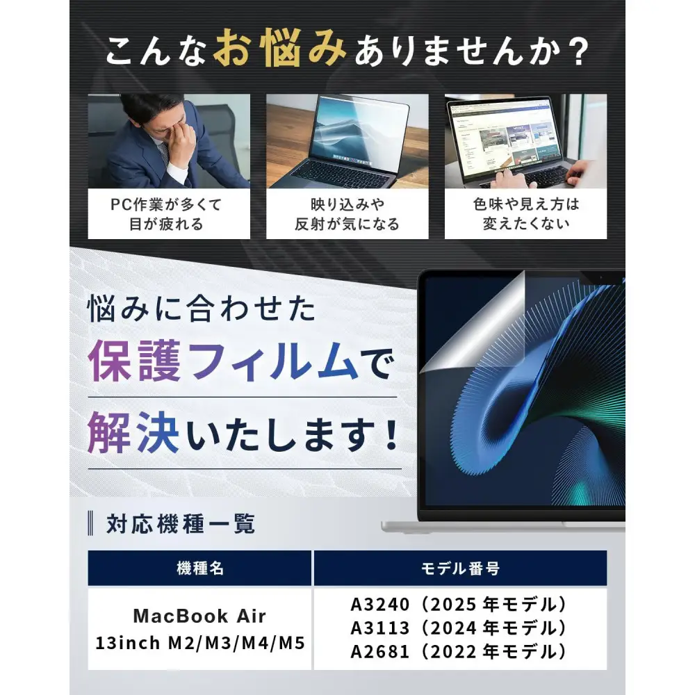 【堺市企画】Macbook 日本製保護フィルム アンチグレア ブルーライトカット Air13inch M2～M5 HOGOTECH