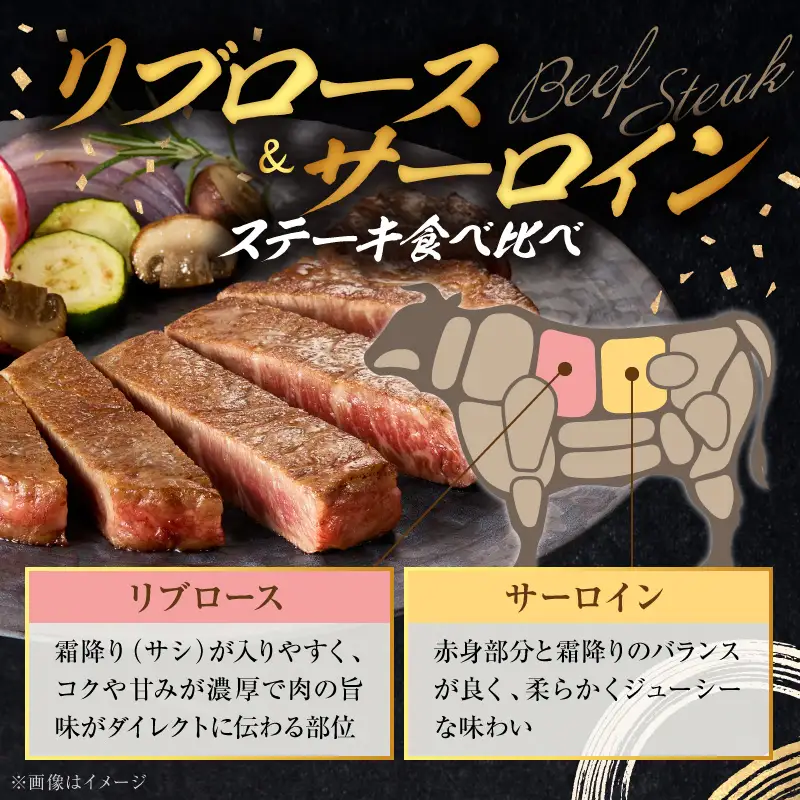 延岡産黒毛和牛(経産牛)ステーキ食べ比べセット N0221-YC428