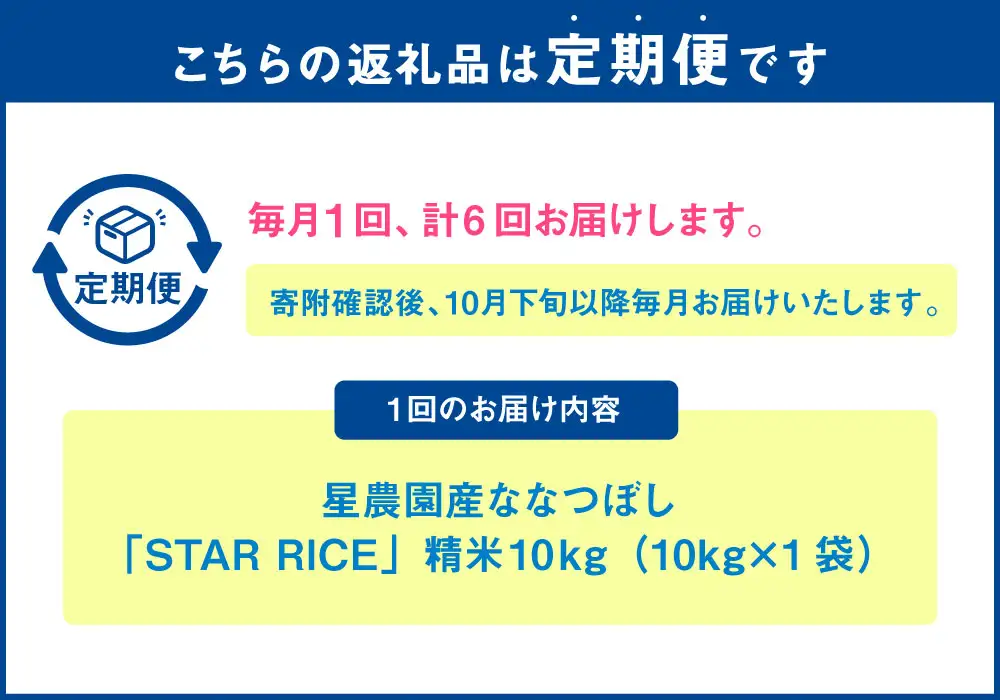 星農園産ななつぼし 精米 10kg(10kg × 1袋) 定期便 6回　ななつぼし