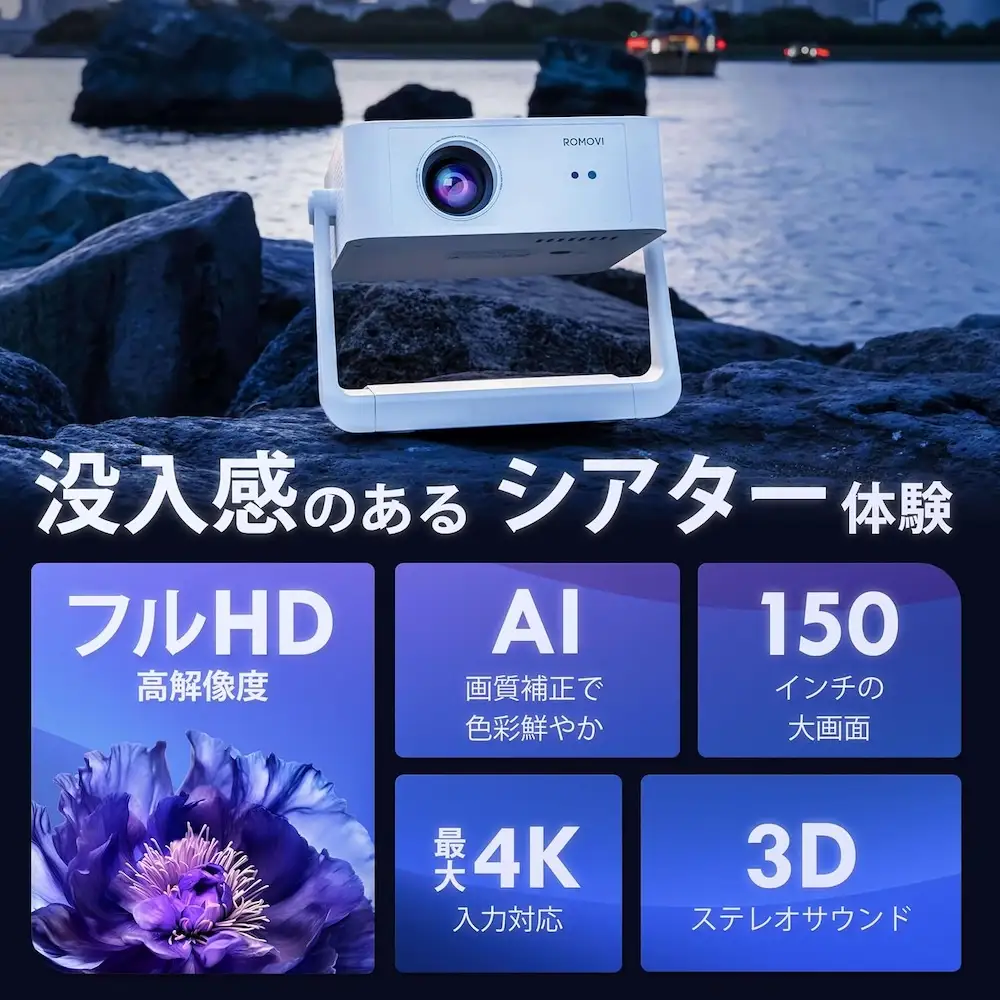 ROMOVI L3 ホームプロジェクター(ブラック) [1645]
