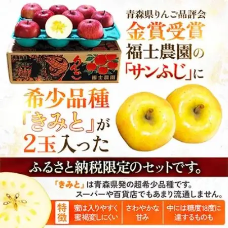 【希少品種が必ず2玉入る!】サンふじ+きみと 糖度14以上保証 計3kg 訳有 家庭用 品評会最高賞【配送不可地域：離島】【2000251】