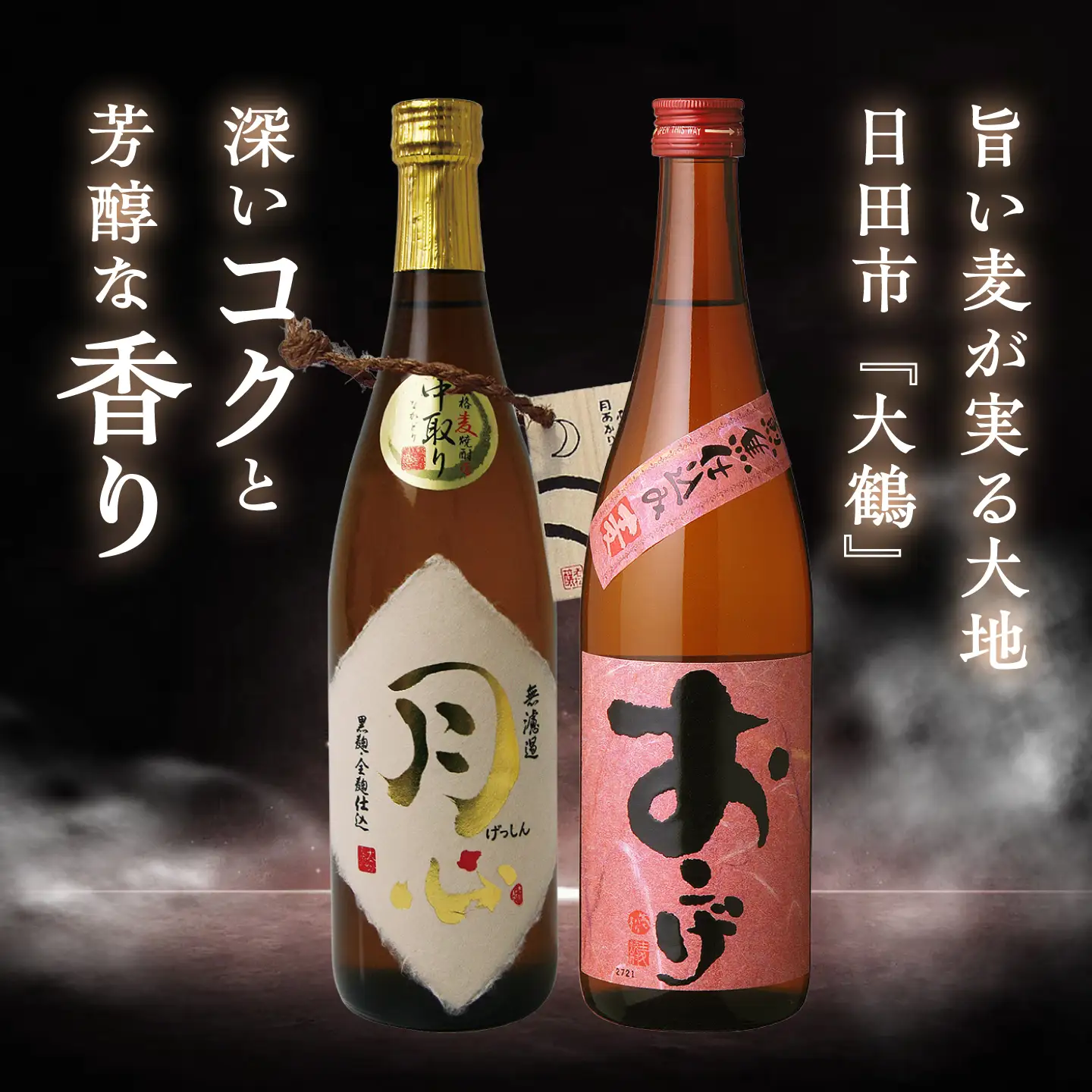老松酒造 大分 麦焼酎 月心 おこげ 飲み比べセット 2本入 日田市 おこげ げっしん 黒麹 全麹 酒 おさけ[AREY017]