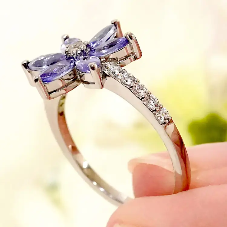 指輪 プラチナ Pt900 タンザナイト マーキス フラワー ダイヤモンド 0.17ct レディース 5～16号 花 カラーストーン 誕生石 ジュエリー 【 f301-ta-pt 】