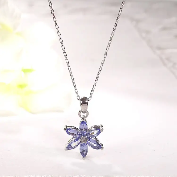 ネックレス プラチナ Pt900 タンザナイト マーキス フラワー ダイヤモンド 0.03ct【 f302-ta-pt 】