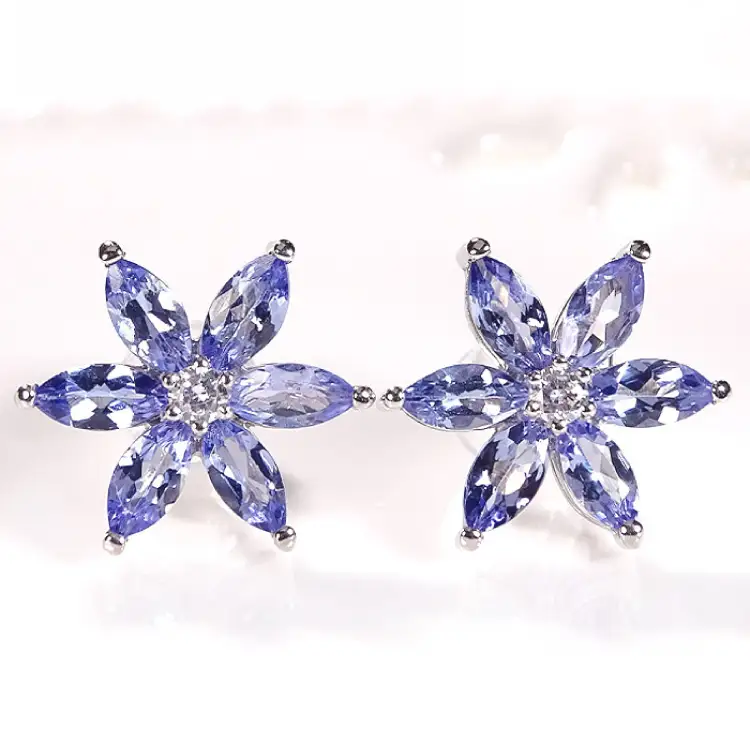 ピアス プラチナ PT900 タンザナイト マーキス 花 ダイヤモンド 0.06ct【 f306-ta-pt 】