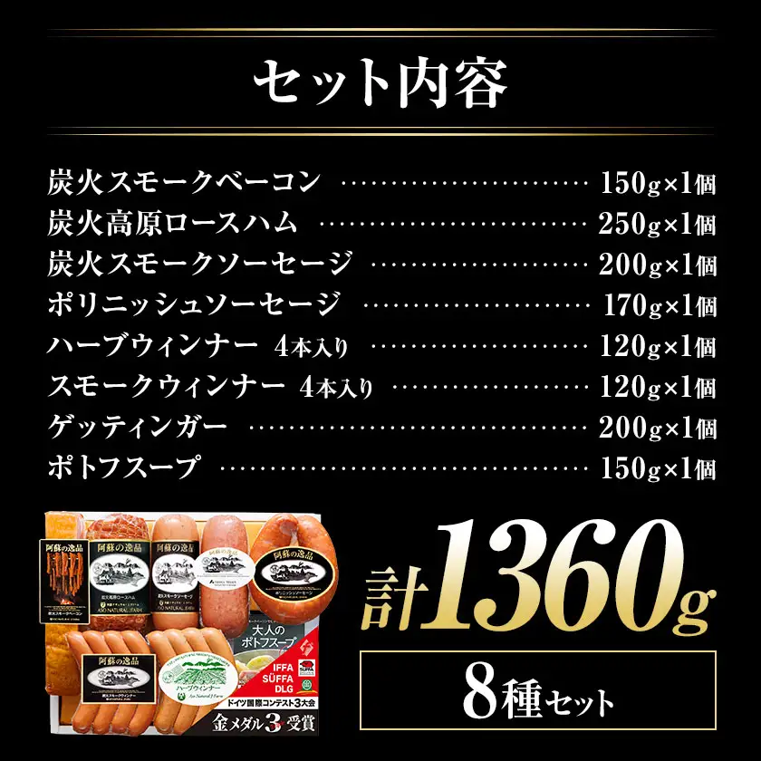 阿蘇の逸品 AN-100 ベーコン・ハム・ソーセージ・スープ 8種セット 株式会社阿蘇ナチュラル・ジェイファーム