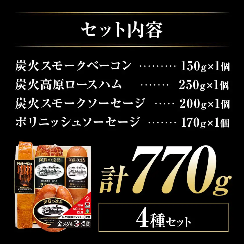 阿蘇の逸品 AN-510 ベーコン・ハム・ソーセージ 4種セット 株式会社阿蘇ナチュラル・ジェイファーム