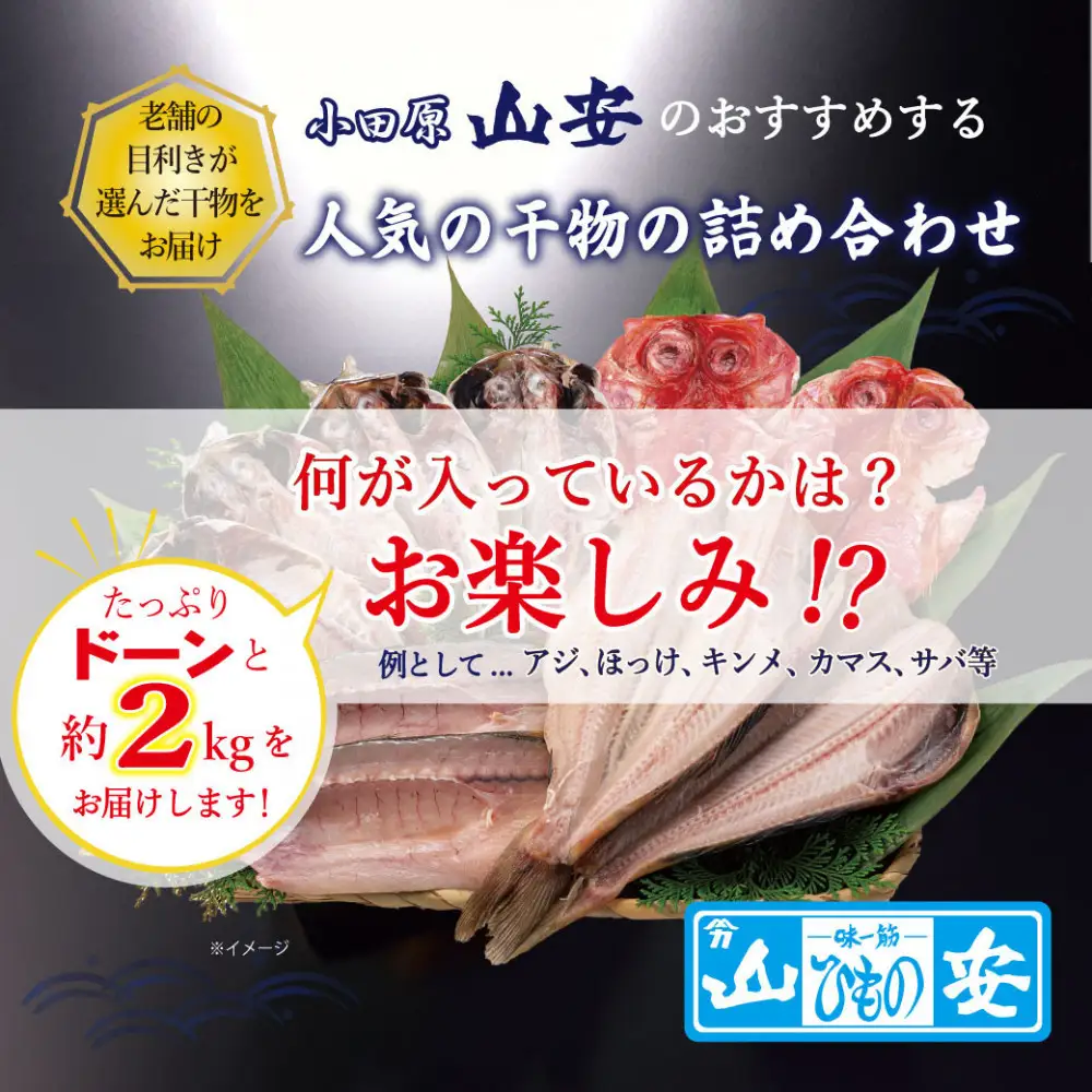 【 小田原 山安 】 おまかせ干物セット 約2kg 【 縞ほっけ開き干し 金目鯛開き干し 真あじ開き干し  さば半身干し かます開き干し 干物 大容量 詰合せ 神奈川県 小田原市 】