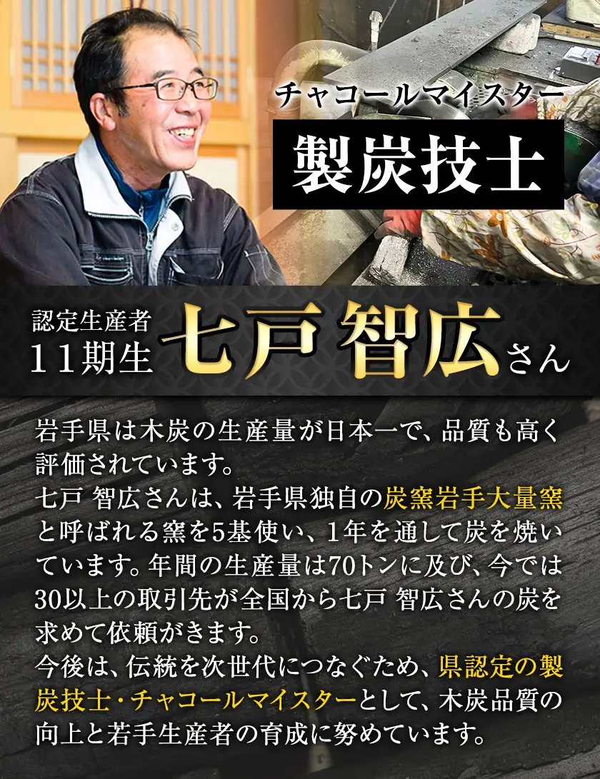 【3ヶ月定期便】生産量日本一 岩手木炭 3kg 切炭 七戸産業