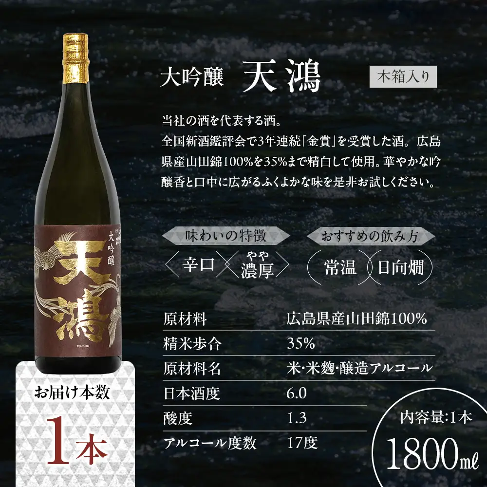 大吟醸　天鴻   1800ml×1本　(木箱入）