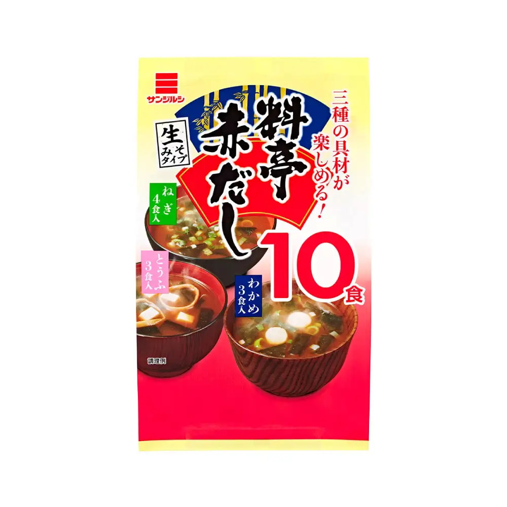 サンジルシ 即席みそ汁料亭赤だし （ 生みそタイプ ） 10食 × 10袋セット 計100食 味噌汁 みそ汁 赤だしみそ汁 赤出汁 赤ダシ だし ダシ 出汁 味噌 みそ ミソ 生ミソ 生味噌 即席 惣菜 レトルト ねぎ とうふ わかめ 和食