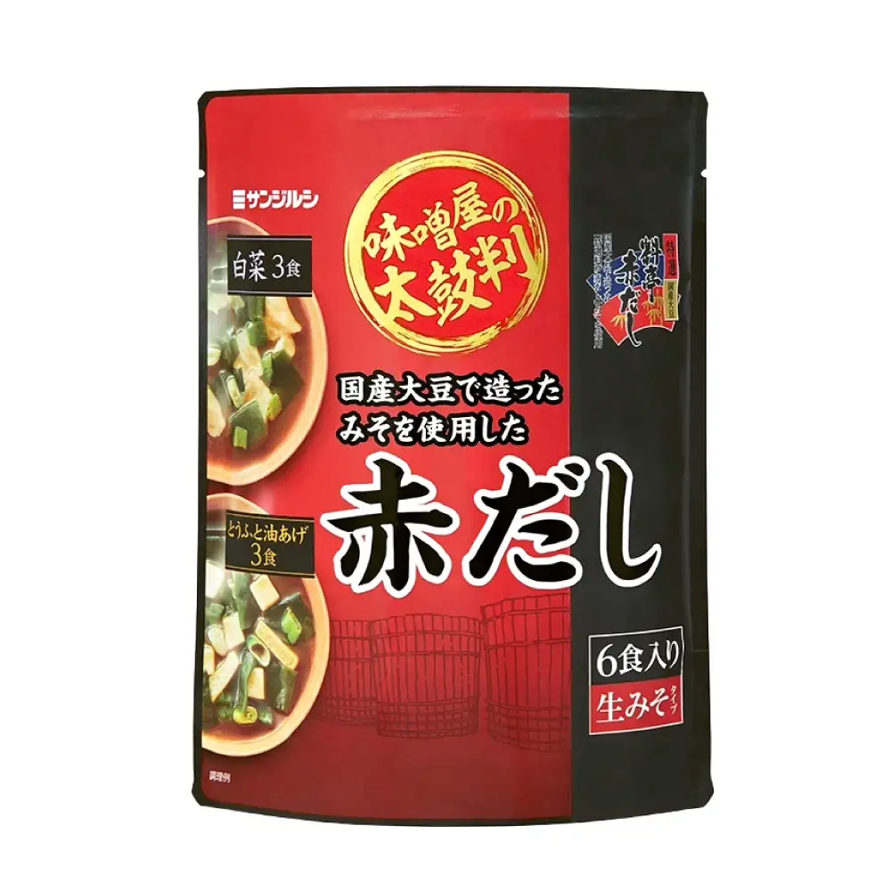 サンジルシ 即席みそ汁味噌屋の太鼓判赤だし （ 生みそタイプ ） 6食 × 6袋セット 計36食 味噌汁 みそ汁 赤だしみそ汁 特選料亭赤だし 赤出汁 赤ダシ だし ダシ 出汁 味噌 みそ ミソ 生ミソ 生味噌 濃厚なみそ 即席 惣菜 レトルト 国産大豆 大豆 和食