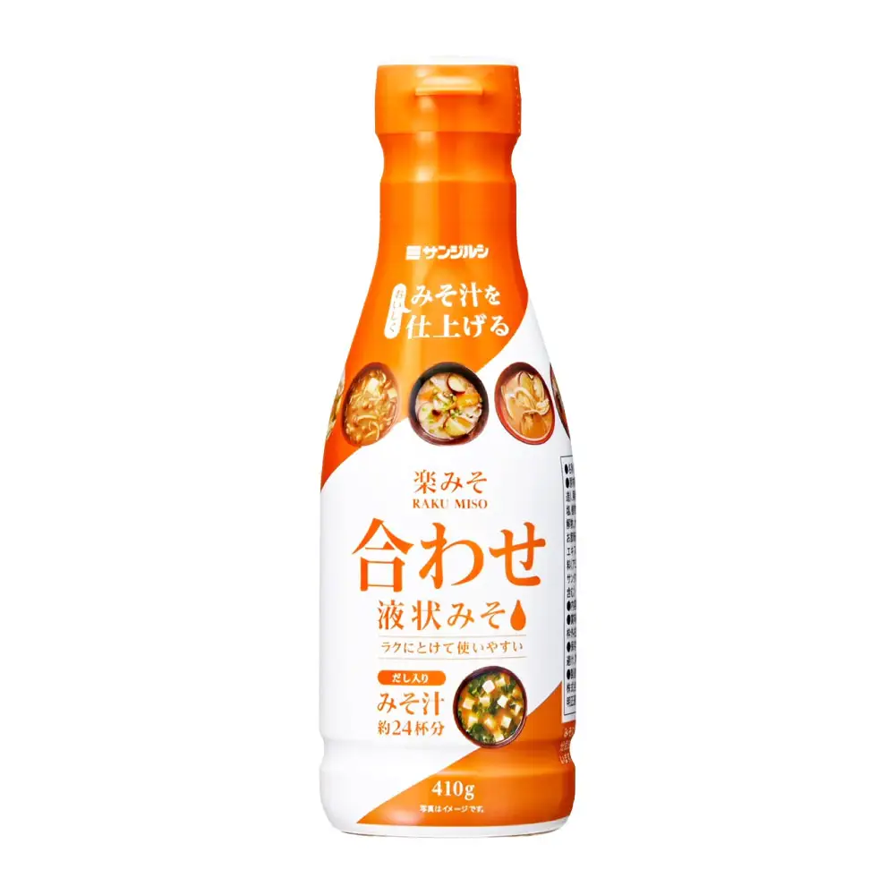 サンジルシ 楽みそ合わせ液状みそ 410g × 12本セット 味噌 みそ ミソ 米みそ 豆みそ 合わせみそ 液状タイプ 液状 調味料 簡単調理 時短 かつおだし みそ汁 みそ料理 和食