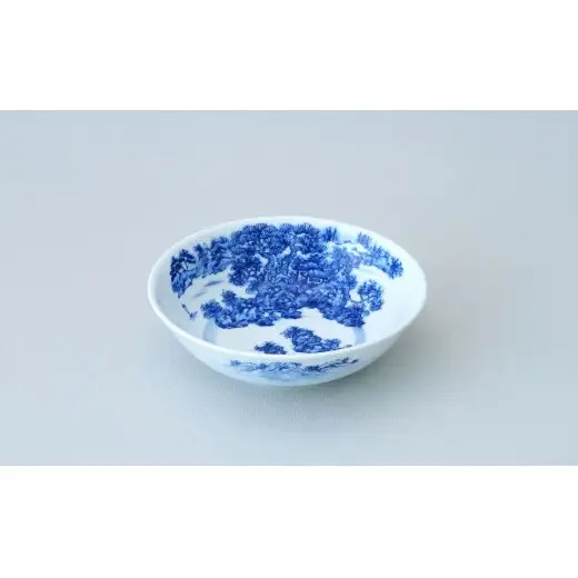有田焼 山水絵 浅平鉢【起山窯】食器 器 うつわ 鉢 17センチ 手描き 染付 山水絵 ギフト プレゼント co020