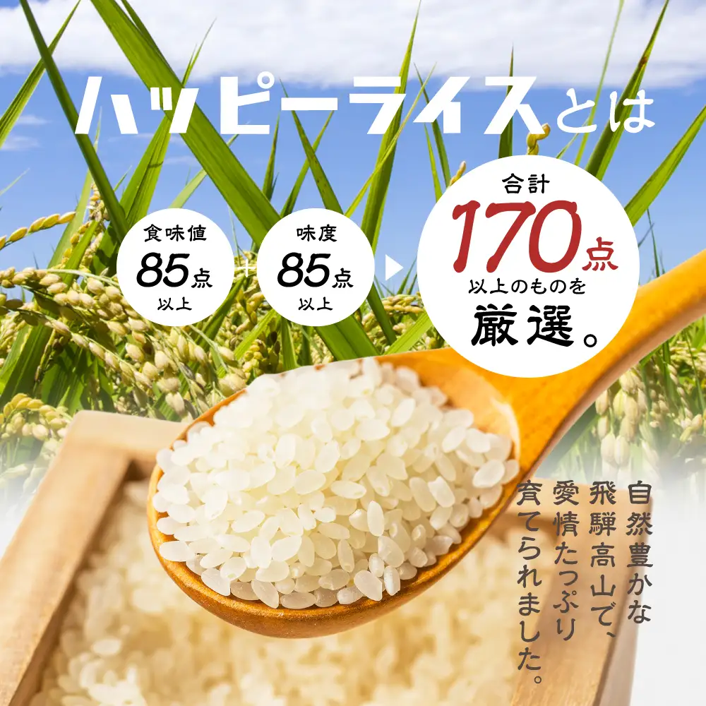 飛騨高山最高級米 ハッピーライス 15kg (5kg×3袋) コシヒカリ ｜ 白米 こしひかり 精米　JQ032