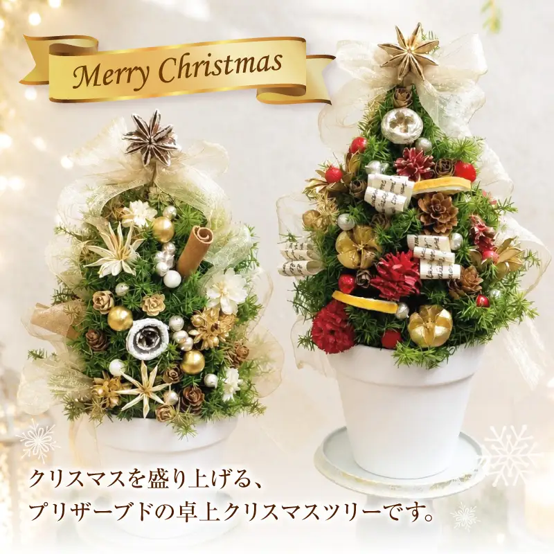 プリザーブド卓上クリスマスツリー 選べる カラー レッド ホワイト クリスマス インテリア クリスマス雑貨 小型ツリー リビング 子ども部屋 カウンター 玄関 ミニツリー プリザーブドフラワー 愛知県 小牧市 送料無料 ［133O18］ 