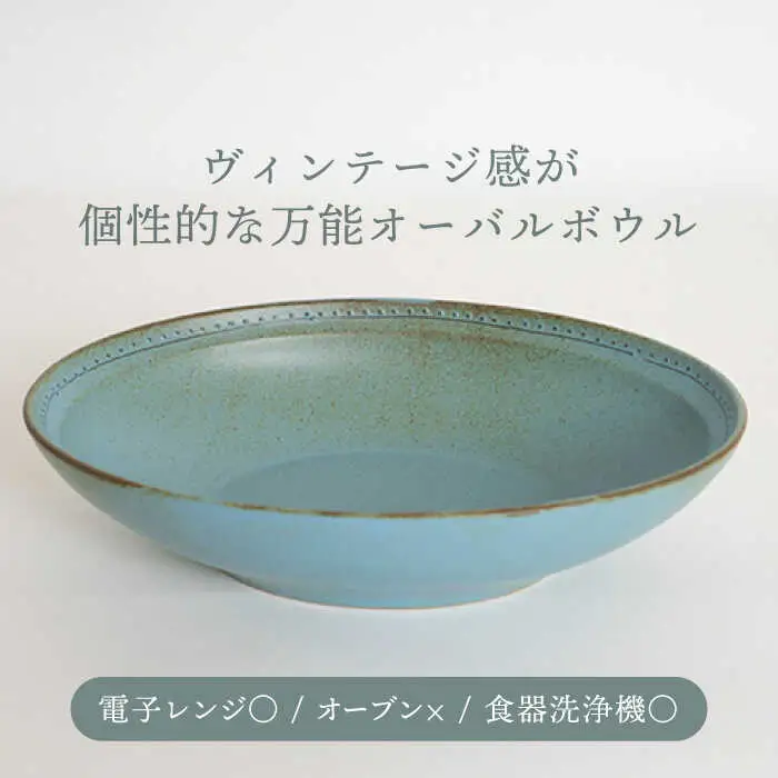 【波佐見焼】オーバルボウル ブルー 2点 Bronze 【藍染窯】 ペア カレー皿 パスタ皿 深皿 ブロンズ [JC25]