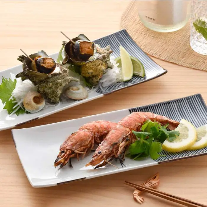 【波佐見焼】ハーフラインシリーズ 粋長皿 2枚セット【まるしん】 角皿 プレート 食器 [WD12]  波佐見焼