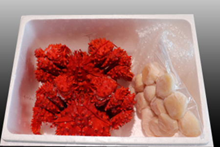 ほたて貝柱500g×1P、花咲かに400g前後～550g前後×2尾 B-36016
