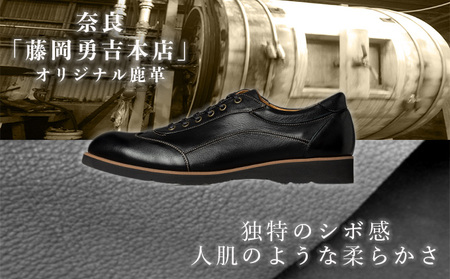 カジュアルシューズ 鹿革 ブラック カジュアルシューズ 23.5cm