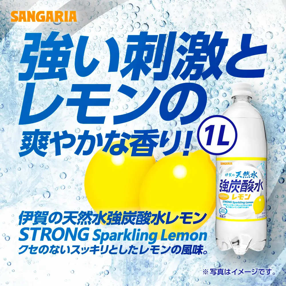 炭酸 サンガリア伊賀の天然水 強炭酸水レモン（1リットル×2ケース）【igge0023】