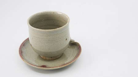 ED010_辰砂茶托付湯呑 2客