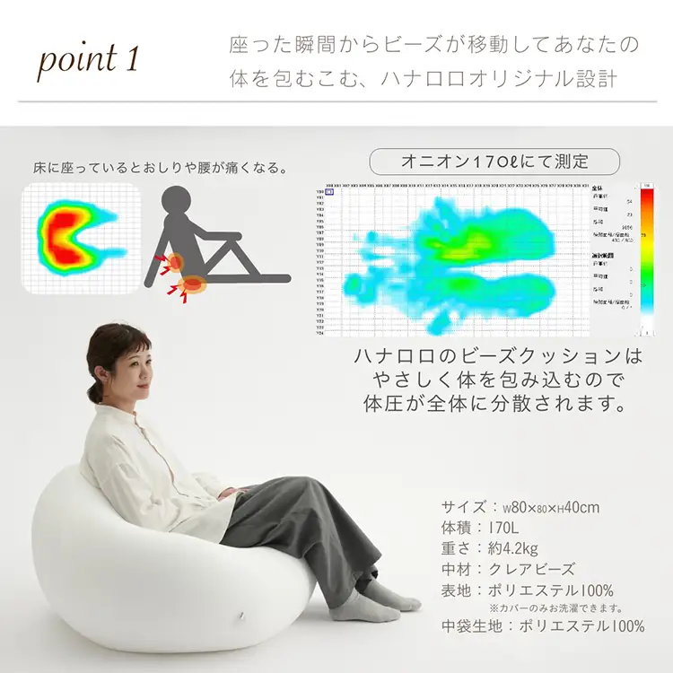 クッション ビーズクッション ハナロロ おっきいオニオン 170L ニットカバー付 チャコールグレー 1個