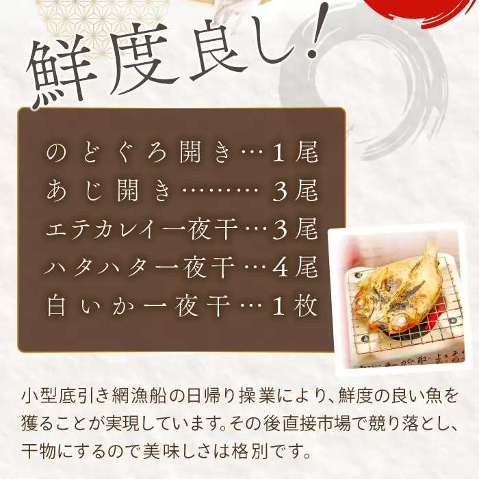 定番の干物５種詰合せセット【干物セット 人気 ノドグロ アジ エテカレイ ハタハタ 白いか のどぐろ 鯵 鰈 鰰 白イカ 島根県産 島根県沖 一夜干し 干物 ひもの 魚 高級魚 贈答 ギフト お取り寄せグルメ お中元】