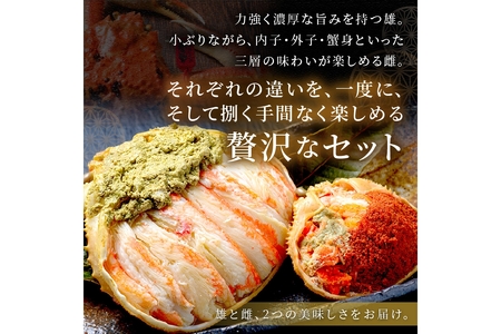 【蟹の匠 魚政】プレミアムズワイガニ 雌雄の甲羅盛り 夫婦宝船（めおとたからぶね） 小小セット　(11月～12月発送) 蟹