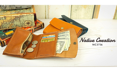 三つ折り財布 Native Creation 栃木レザー 三つ折り財布【NC3736】【全7色】【納期1～3カ月】 【NAVY】