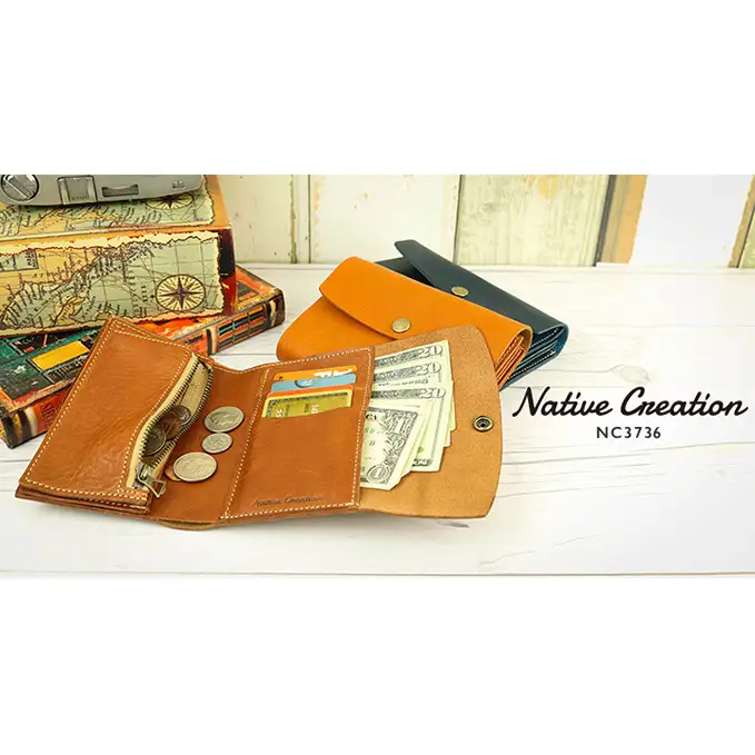 三つ折り財布 Native Creation 栃木レザー 三つ折り財布【NC3736】【全7色】【納期1～3カ月】 【CAMEL】