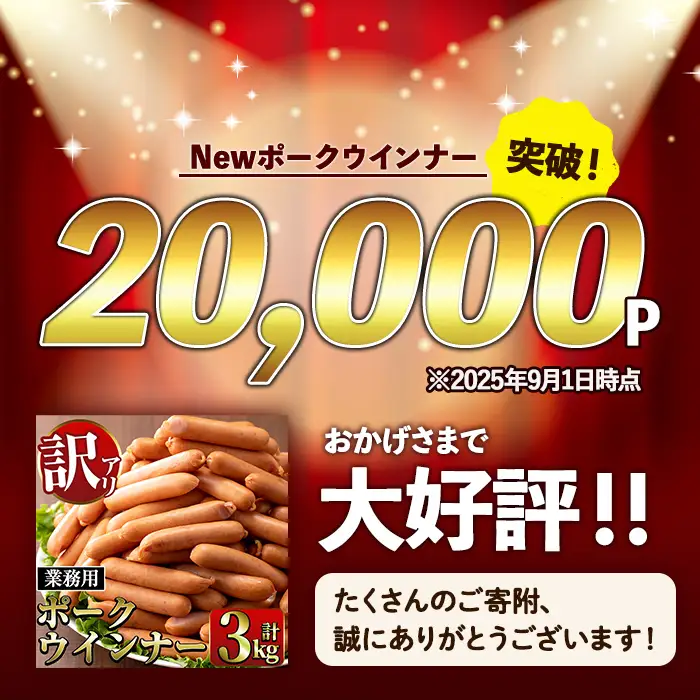 New ポーク ウインナー (業務用) 1kg×3P  計3kg 【ナンチク】 i326