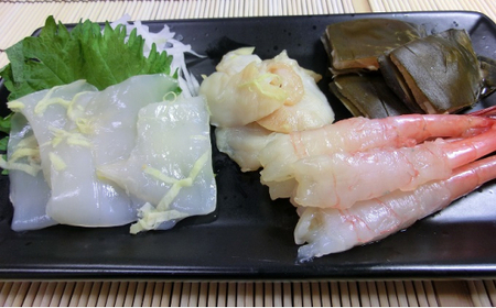 昆布締め 刺身 4種 食べ比べ セット アオリイカ ひらめ バイ貝 甘エビ 各1枚 海鮮セット JFケイソン冷蔵 魚介 魚介類 海鮮 魚 個包装 おつまみ いか 貝　※北海道・沖縄・離島への配送不可 ◇