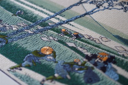 富士の刺繍絵6　葛飾北斎の駿州江尻 インテリア 絵画 ギフト 刺繍 アート 