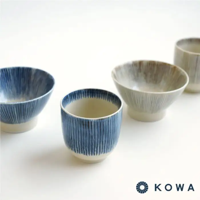 【波佐見焼】十草彫り（とくさぼり）4点セット 茶碗 ・ 湯呑 （青・茶） 食器 皿 【光和陶器】 [SC09]  波佐見焼