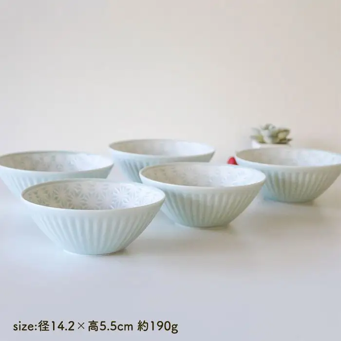 【波佐見焼】麻の葉シリーズ ボウル ブルー M 5個セット 食器 皿 【陶芸ゆたか】 [VA46]  波佐見焼