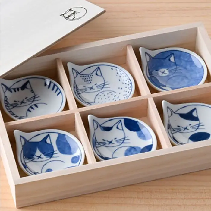 【波佐見焼】necoシリーズ 豆ねこ皿 小皿 6枚セット(木箱入り) 食器 皿 【石丸陶芸】 [LB16]  波佐見焼