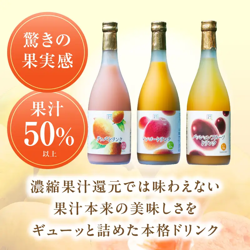 驚きの果実感！トロピカルフルーツドリンク(合計3本・各720ml、マンゴー、グァバ、パッションフルーツ) 飲み物 果物 フルーツ_K021-005
