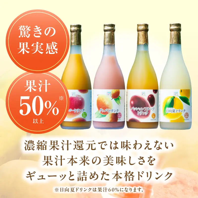 驚きの果実感！トロピカルフルーツドリンク(合計12本・4種各720ml×3本、マンゴー、グァバ、パッションフルーツ、日向夏) 果物 フルーツ 飲み物_K021-003
