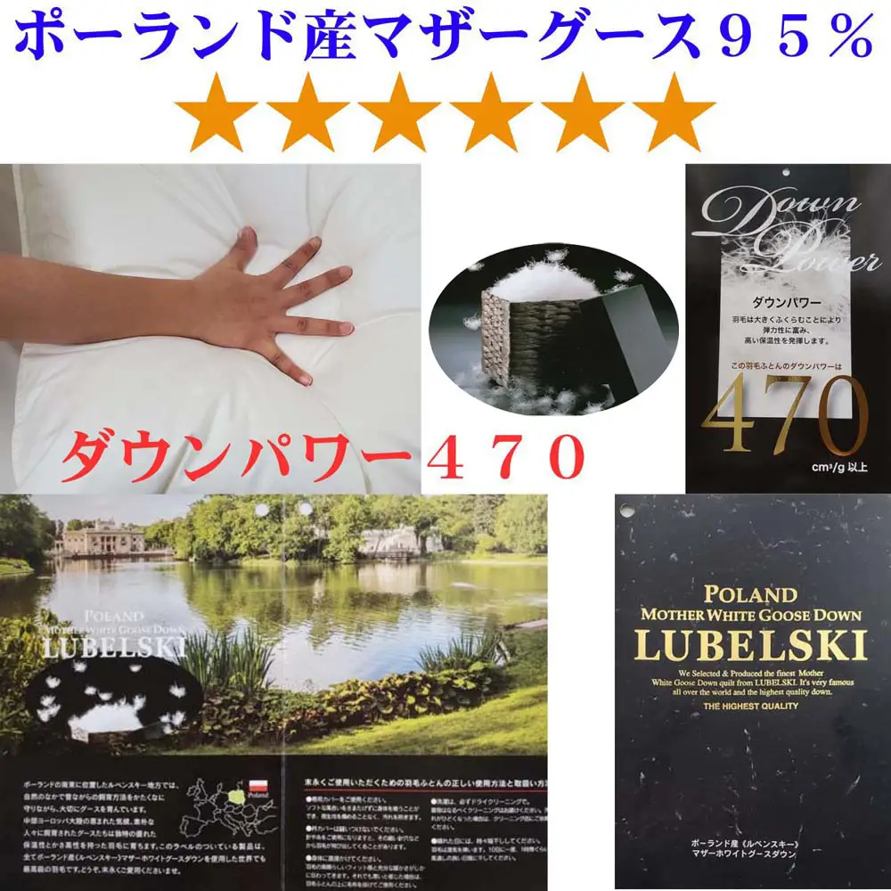 羽毛肌掛け布団 ダブル ポーランド産マザーグース95％ ダウンパワー470 肌ふとん CK112