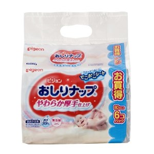 【掲載不可】ピジョン おしりナップやわらか厚手仕上80枚６個パック×６ おしりふき ウェットシート おむつ替え 育児グッズ まとめ買い