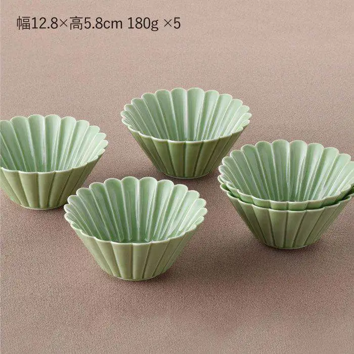 【波佐見焼】菊型 中鉢 ボウル 5点セット（緑） 食器 皿 【洸琳窯】 [GE26]  波佐見焼