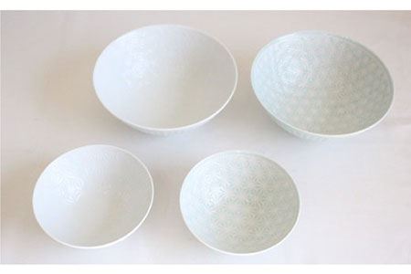 【波佐見焼】麻の葉シリーズ ボウル M・L（白磁・青磁） 4個セット 小鉢  食器 皿 【陶芸ゆたか】 [VA85] 