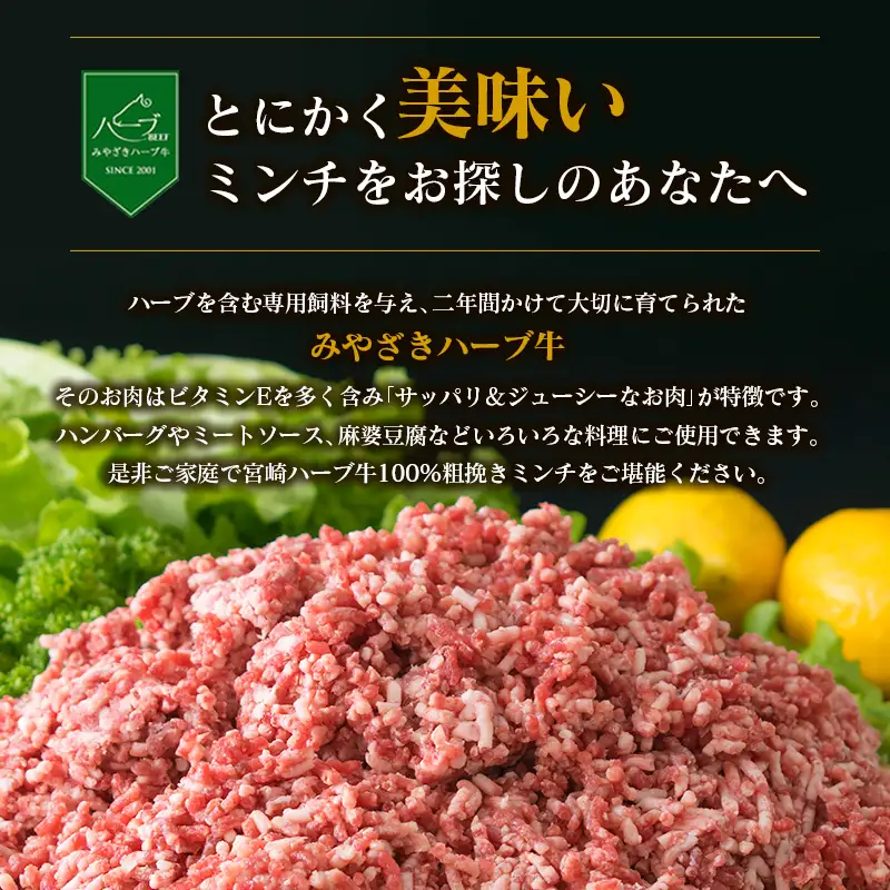 牛肉100%＜宮崎ハーブ牛＞ 粗挽きミンチ 500g×2パック 国産 牛肉【B477】