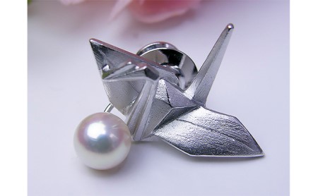 あこや真珠折り鶴タイニーピン アクセサリー 