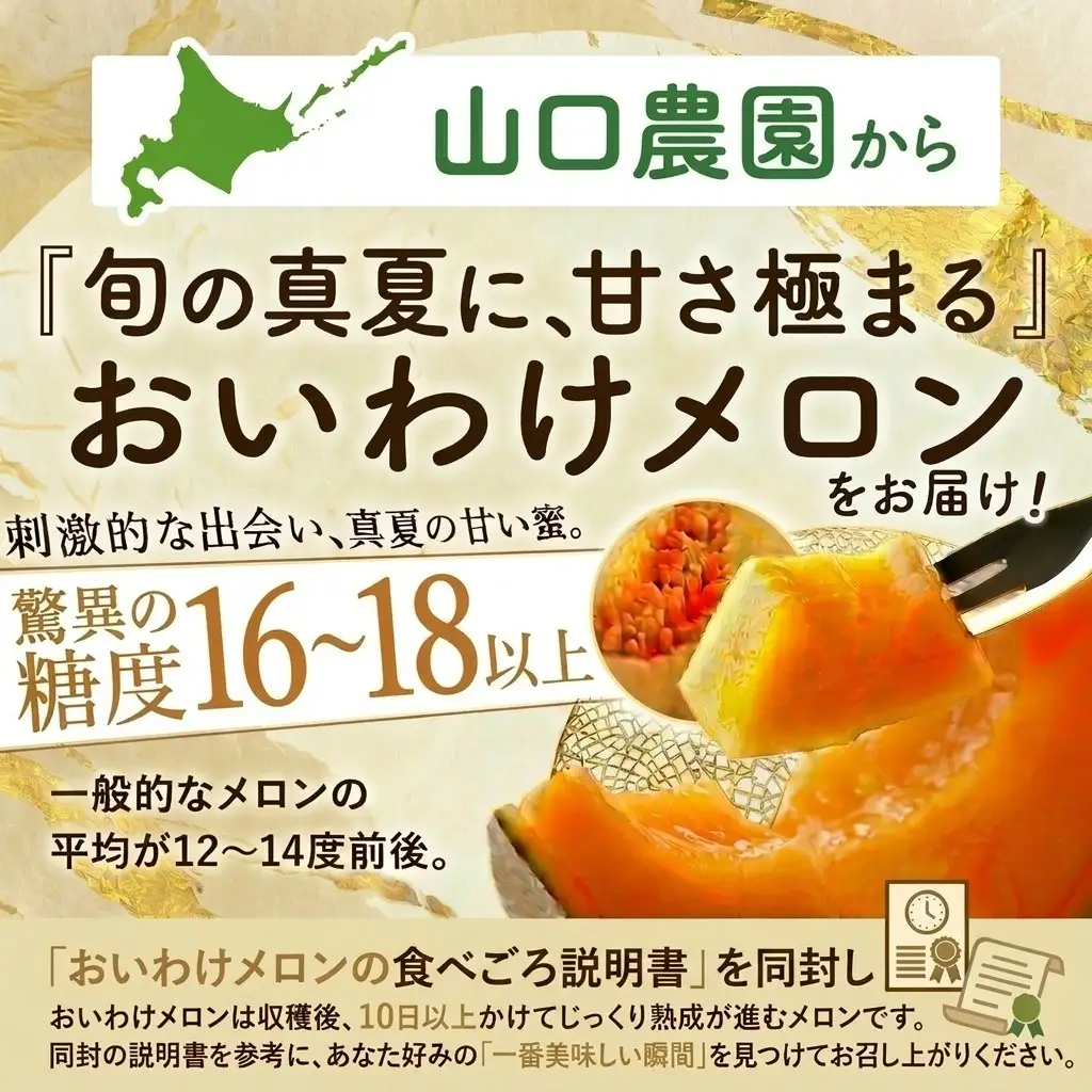 メロン ＜数量限定＞ おいわけメロン 糖度16度以上 2.0kg以上×1玉 赤肉 北海道 安平町産 【1102196】